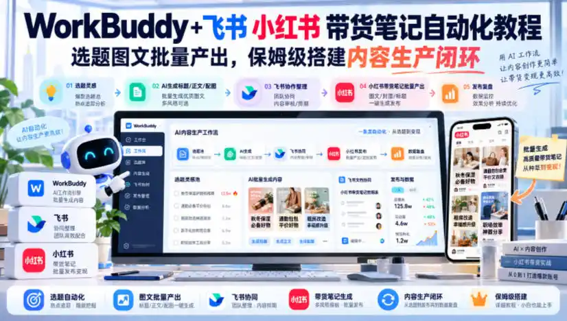 WorkBuddy+飞书小红书带货笔记自动化教程，选题图文批量产出，保姆级搭建内容生产闭环【文档】-三禾网络