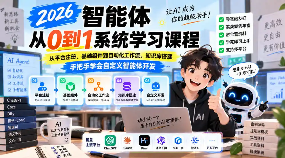 2026智能体从0到1系统学习课程，从平台注册、基础组件到自动化工作流、知识库搭建，手把手学会自定义智能体开发-三禾网络