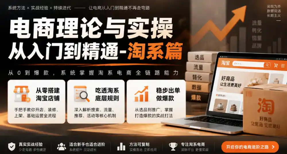 电商理论与实操从入门到精通-淘系篇，从零搭建淘宝店铺，吃透淘系底层规则，稳步出单做爆款-三禾网络