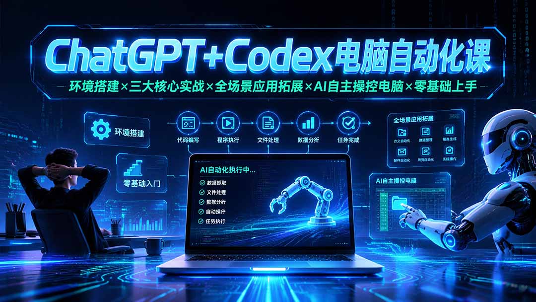 ChatGPT+Codex电脑自动化课：环境搭建×三大核心实战×全场景应用拓展×AI自主操控电脑×零基础上手-三禾网络