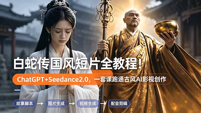 白蛇传-国风短片全教程！ChatGPT+Seedance2.0，一套课跑通古风AI影视创作-三禾网络