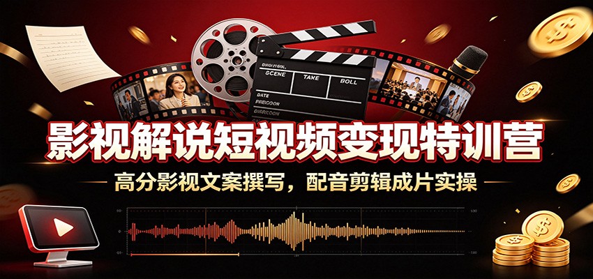 影视解说短视频变现特训营：高分影视文案撰写，配音剪辑成片实操-三禾网络