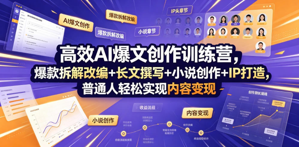 高效AI爆文创作训练营,爆款拆解改编+长文撰写+小说创作+IP打造,普通人轻松实现内容变现-三禾网络