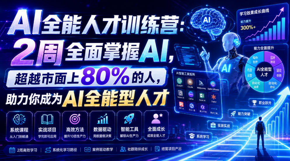 AI全能人才训练营：2周全面掌握AI，超越市面上80%的人，助力你成为AI全能型人才-三禾网络