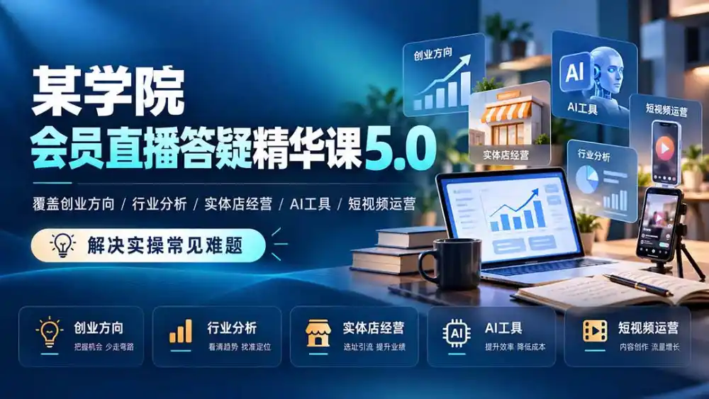 某学院会员直播答疑精华课5.0：覆盖创业方向、行业分析、实体店经营、AI工具和短视频运营，解决实操常见难题！-三禾网络