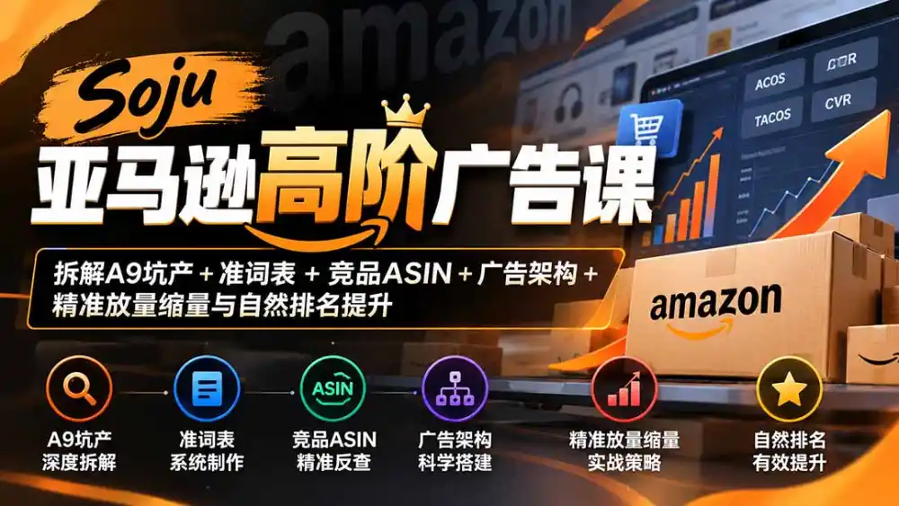 Soju亚马逊高阶广告课:拆解A9坑产+准词表+竞品ASIN+广告架构+精准放量缩量与自然排名提升 Soju亚马逊高阶广告课:拆解A9坑产+准词表+竞品ASIN+广告架构+精准放量缩量与自然排名提升
