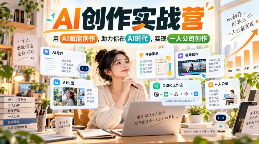AI创作实战营，用AI赋能创作，助力你在AI时代，实现一人公司创作-三禾网络