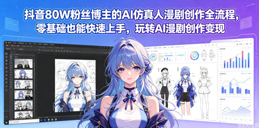 抖音80W粉丝博主的AI仿真人漫剧创作全流程，零基础也能快速上手，玩转AI漫剧创作变现-三禾网络