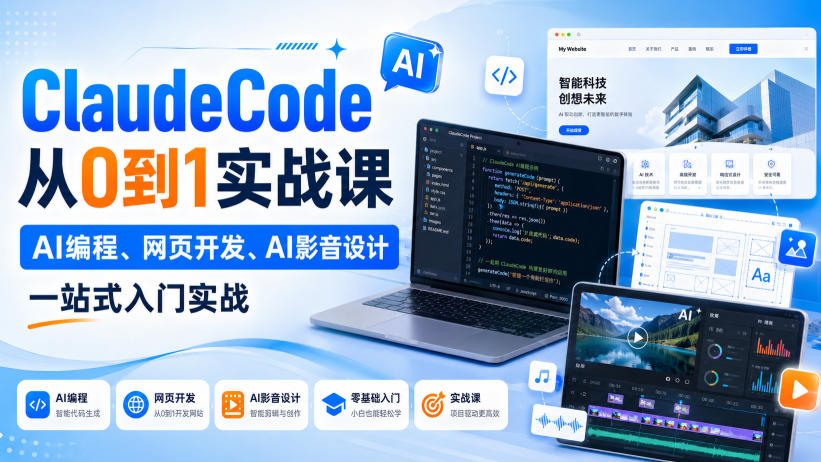 ClaudeCode从0到1实战课，AI编程、网页开发、AI影音设计一站式入门实战-三禾网络