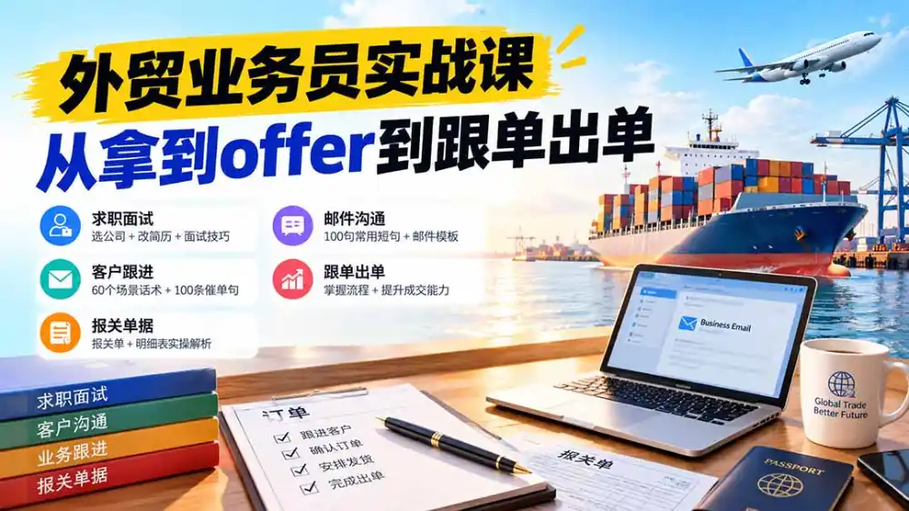 外贸业务员从求职到出单实战课：教你筛选优质公司、优化简历、应对面试、客户跟进催单及出口报关操作篇-三禾网络