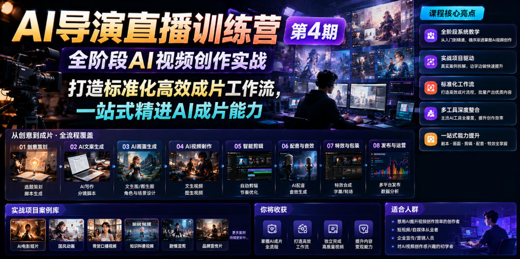 AI导演直播训练营第4期｜全阶段AI视频创作实战，打造标准化高效成片工作流，一站式精进AI成片能力-三禾网络