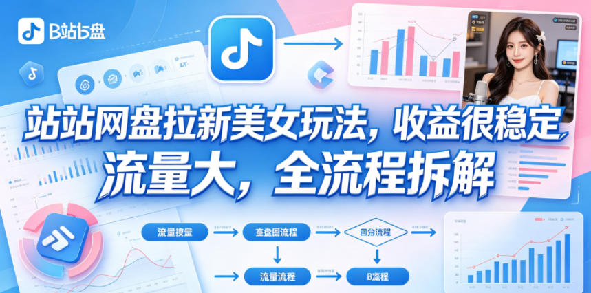 B站网盘拉新美女玩法，收益很稳定，流量大，全流程拆解-三禾网络