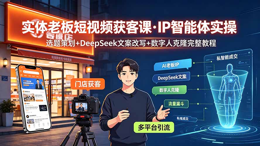 实体老板短视频获客课·IP智能体实操｜选题策划+DeepSeek文案改写+数字人克隆完整教程-三禾网络