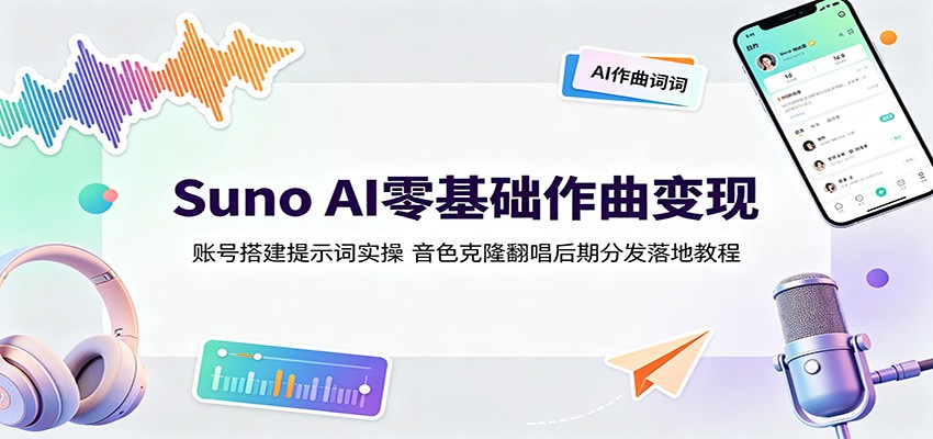 Suno AI零基础作曲变现：账号搭建提示词实操，音色克隆翻唱后期分发落地教程-三禾网络