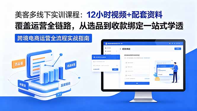 美客多线下实训课程：12小时视频+配套资料覆盖运营全链路，从选品到收款绑定一站式学透-三禾网络