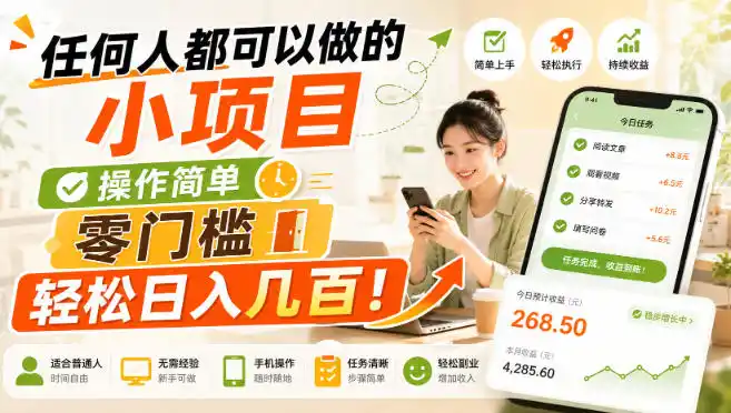 任何人都可以做的小项目：操作简单，零门槛轻松日入几百！【揭秘】-三禾网络