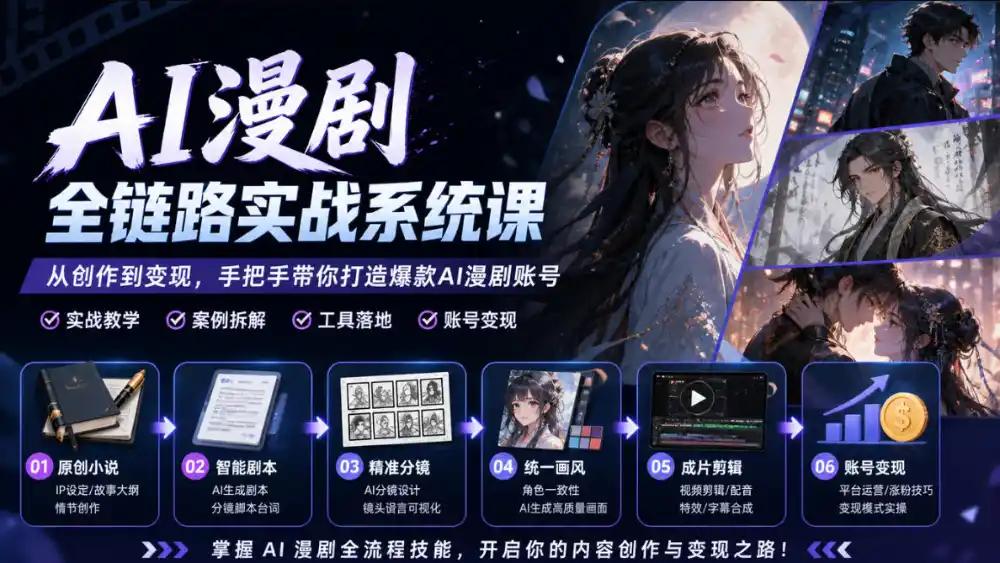 AI漫剧全链路实战系统课｜原创小说、智能剧本、精准分镜、统一画风、成片剪辑、账号变现实操教学(更新1018)-三禾网络