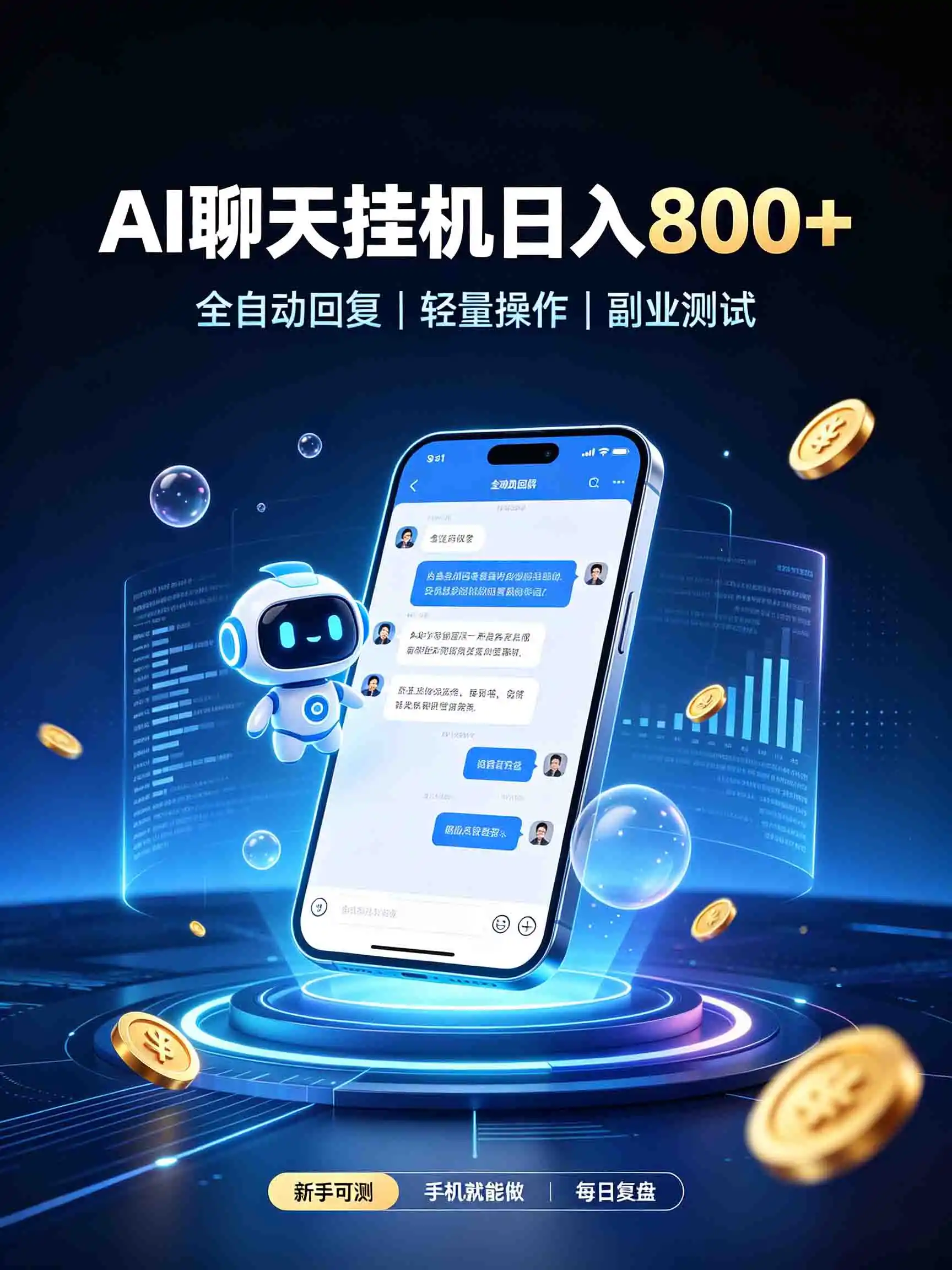 AI聊天挂机，日入800+，适用个人副业，工作室矩阵操作-三禾网络