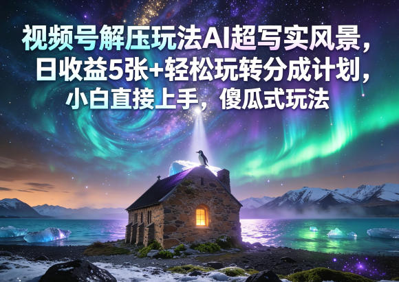 视频号解压玩法AI超写实风景，日收益5张+轻松玩转分成计划，小白直接上手，傻瓜式玩法-三禾网络