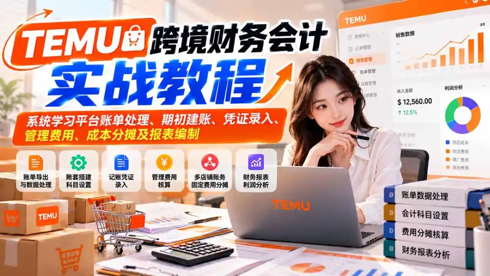 TEMU跨境财务会计实战教程：系统学习平台账单处理、期初建账、凭证录入、管理费用、成本分摊及报表编制-三禾网络