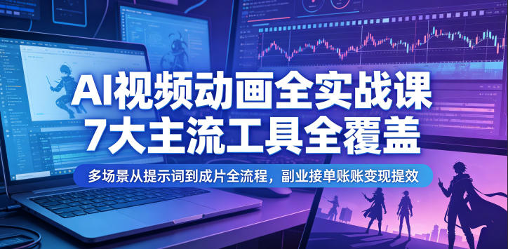 AI视频动画全实战课，7大主流工具全覆盖，多场景从提示词到成片全流程，副业接单账号变现提效-三禾网络