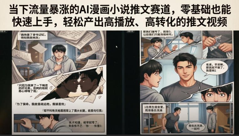 当下流量暴涨的AI漫画小说推文赛道,零基础也能快速上手,轻松产出高播放、高转化的推文视频-三禾网络