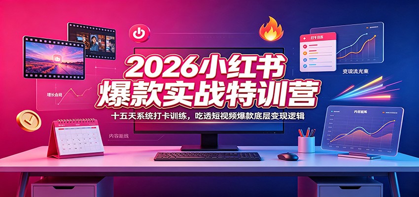 2026小红书爆款实战特训营：十五天系统打卡训练，吃透短视频爆款底层变现逻辑-三禾网络