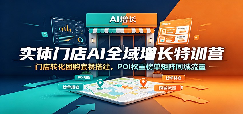 实体门店AI全域增长特训营：门店转化团购套餐搭建，POI权重榜单矩阵同城流量-三禾网络