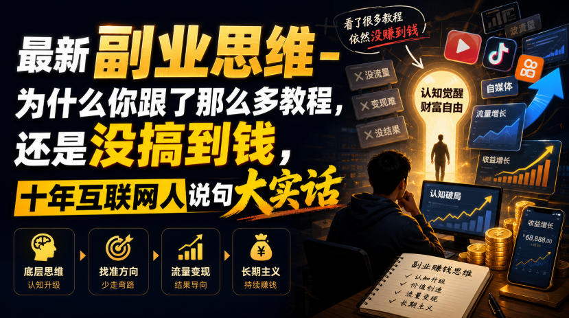 最新副业思维-为什么你跟了那么多教程，还是没搞到钱，十年互联网人说句大实话【揭秘】-三禾网络