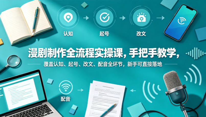 漫剧制作全流程实操课，手把手教学，覆盖认知、起号、改文、配音全环节，新手可直接落地-三禾网络