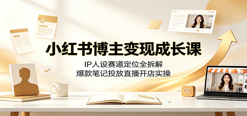 小红书博主变现成长课：IP人设赛道定位全拆解，爆款笔记投放直播开店实操-三禾网络