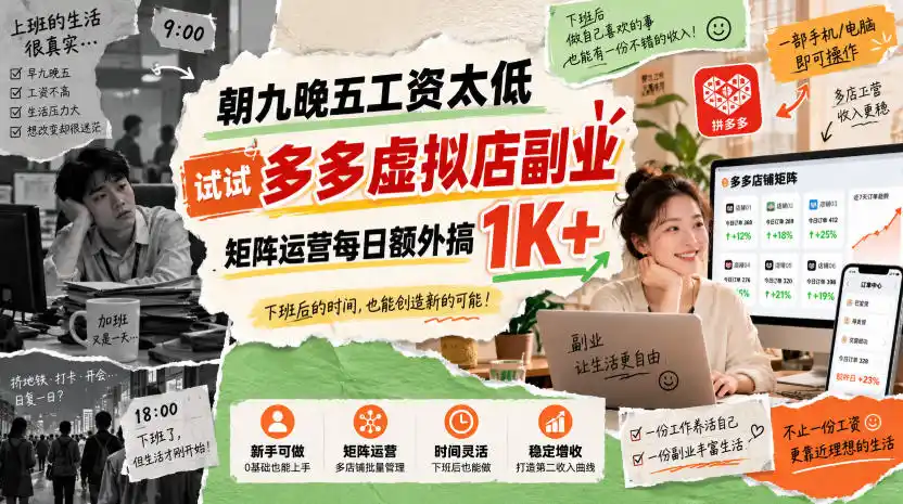朝九晚五工资太低，试试多多虚拟店副业，矩阵运营每日额外搞1K+【揭秘】-三禾网络
