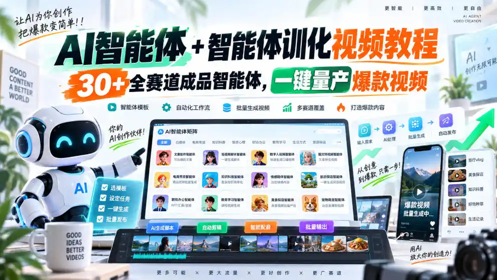 【无水印】AI智能体+智能体训化视频教程，30+全赛道成品智能体，一键量产爆款视频【更新】-三禾网络