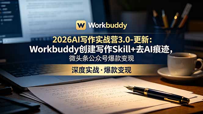 2026AI写作实战营3.0-更新：Workbuddy创建写作Skill+去AI痕迹，微头条公众号爆款变现-三禾网络