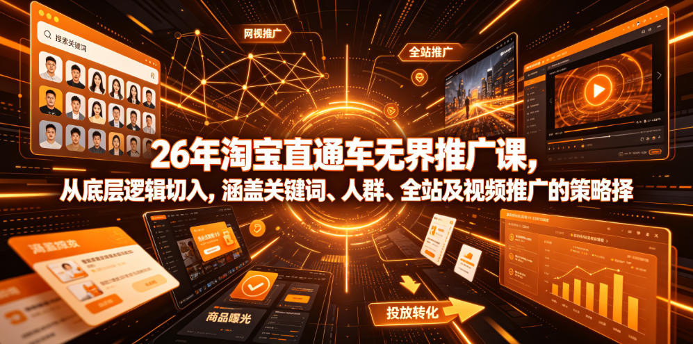 26年淘宝直通车无界推广课，从底层逻辑切入，涵盖关键词、人群、全站及视频推广的策略选择-三禾网络