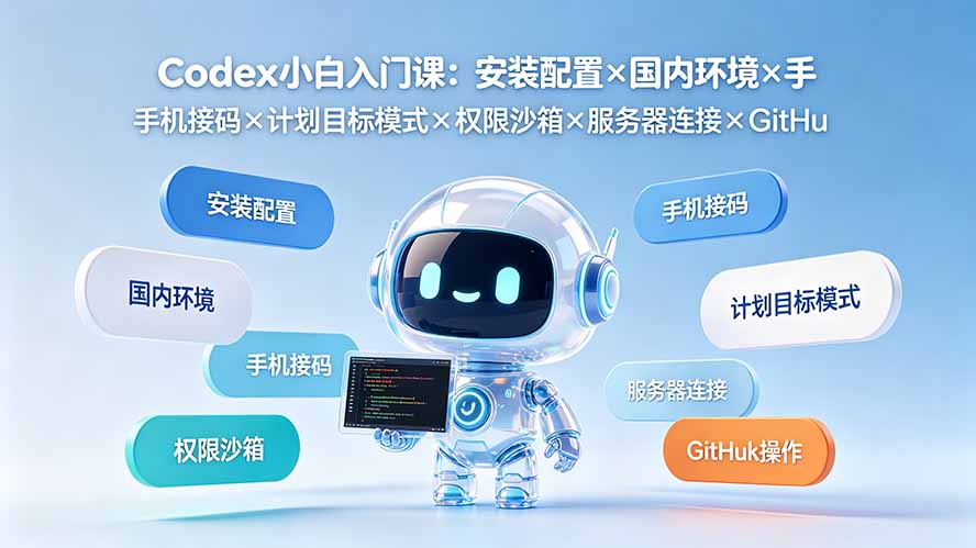 Codex小白入门课：安装配置×国内环境×手机接码×计划目标模式×权限沙箱×服务器连接×GitHub操作-三禾网络