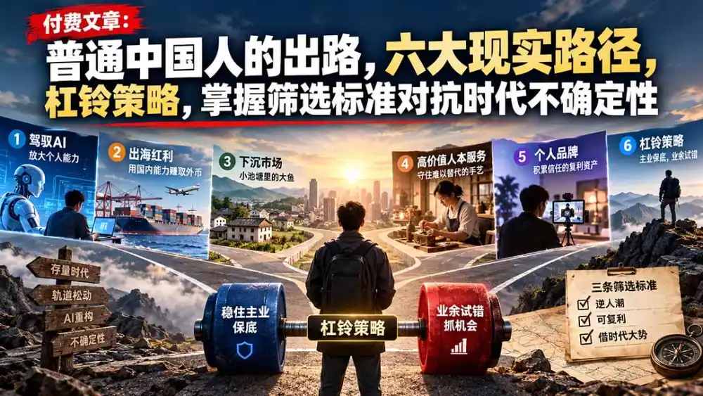 付费文章：普通中国人的出路，六大现实路径，杠铃策略，掌握筛选标准对抗时代不确定性-三禾网络