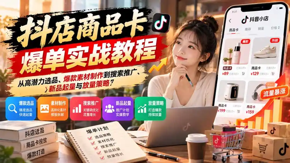 抖店商品卡爆单实战教程:从高潜力选品、爆款素材制作到搜索推广、新品起量与放量策略 抖店商品卡爆单实战教程:从高潜力选品、爆款素材制作到搜索推广、新品起量与放量策略