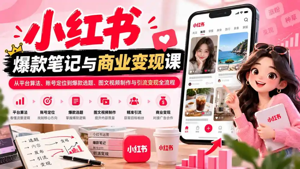 2026小红书爆款笔记与商业变现课：从平台算法、账号定位到爆款选题、图文视频制作与引流变现全流程-三禾网络