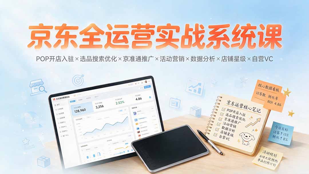 京东全运营实战系统课：POP开店入驻×选品搜索优化×京准通推广×活动营销×数据分析×店铺星级×自营VC-三禾网络