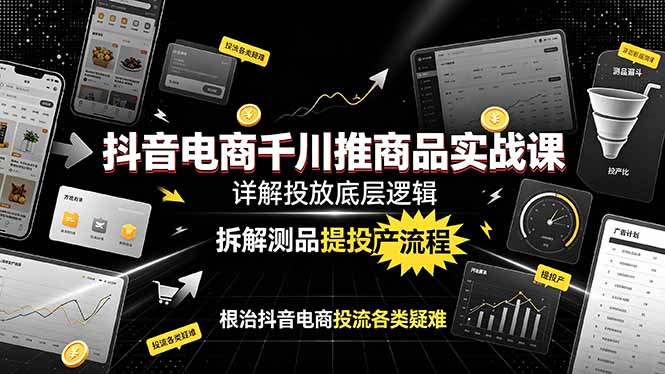 抖音电商千川推商品实战课:详解投放底层逻辑,拆解测品提投产流程,根治抖音电商投流各类疑难-三禾网络
