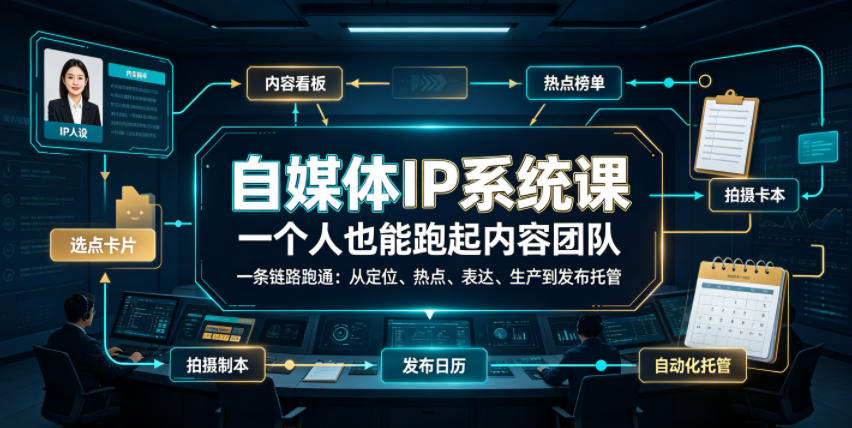 自媒体IP系统课，一个人也能跑起内容团队，一条链路跑通，从定位、热点、表达、生产到发布托管-三禾网络