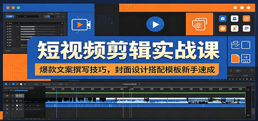 短视频剪辑实战课:爆款文案撰写技巧,封面设计搭配模板新手速成-三禾网络
