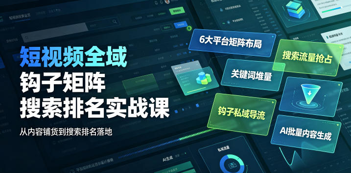 短视频全域钩子矩阵搜索排名实战课｜6大平台矩阵布局、关键词堆量抢占搜索流量、钩子私域导流、AI批量内容生成-三禾网络