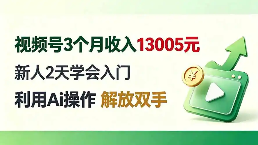 视频号3个月收入13005元， 新人2天学会入门， 利用Ai操作 解放双手！-三禾网络