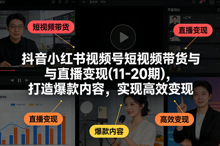 抖音小红书视频号短视频带货与直播变现(10-21期)，打造爆款内容，实现高效变现(更新05月08日)-三禾网络