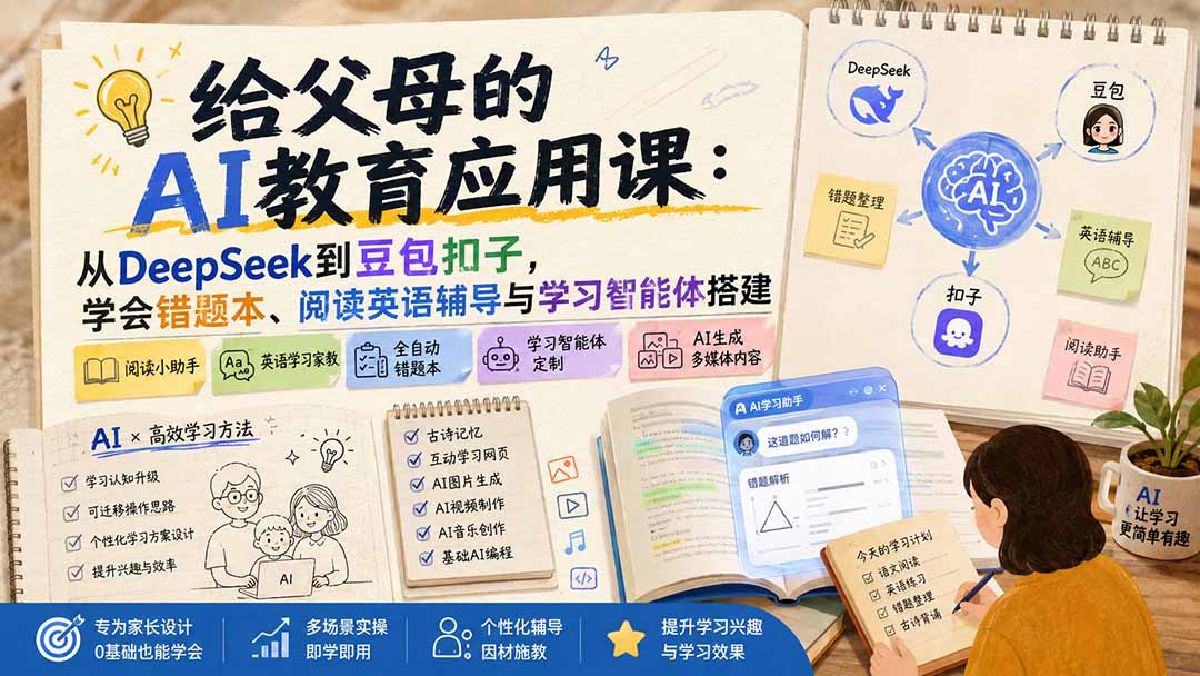 给父母的AI教育应用课：从DeepSeek到豆包扣子，学会错题本、阅读英语辅导与学习智能体搭建-三禾网络
